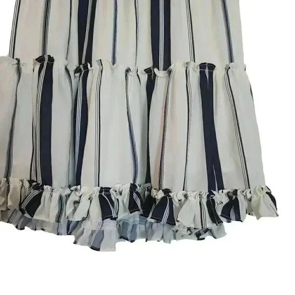 AQUA Women's Ivory/Black Poly Striped Tiered Lined Mini Skirt - Picture 5 of 9